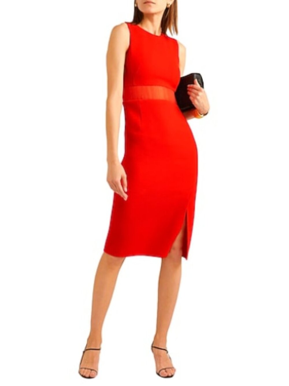 NWT Akris Womens Size 8 Orange Red Midi Gartered Waist with Slit Dress Wool NEW
